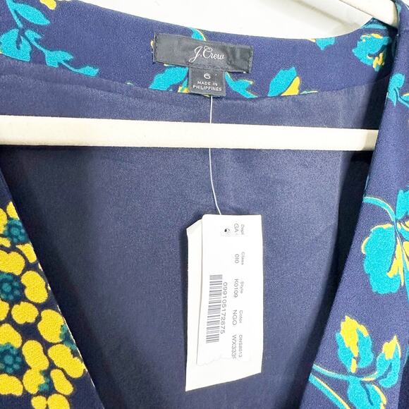 J Crew Blue Golden Floral Wrap Dress in 365 Crepe Size 6 NWT - Picture 6 of 9